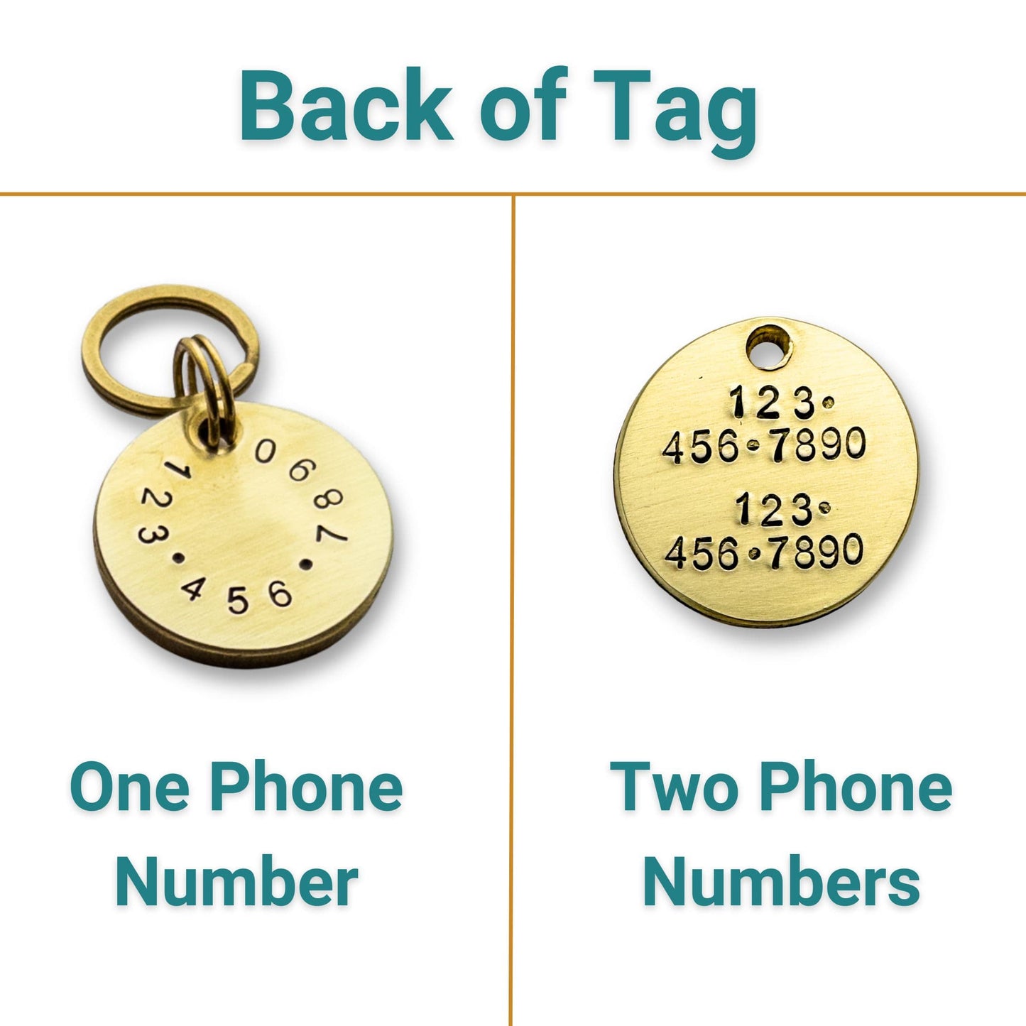 Back of tag options for classic round dog name tags.