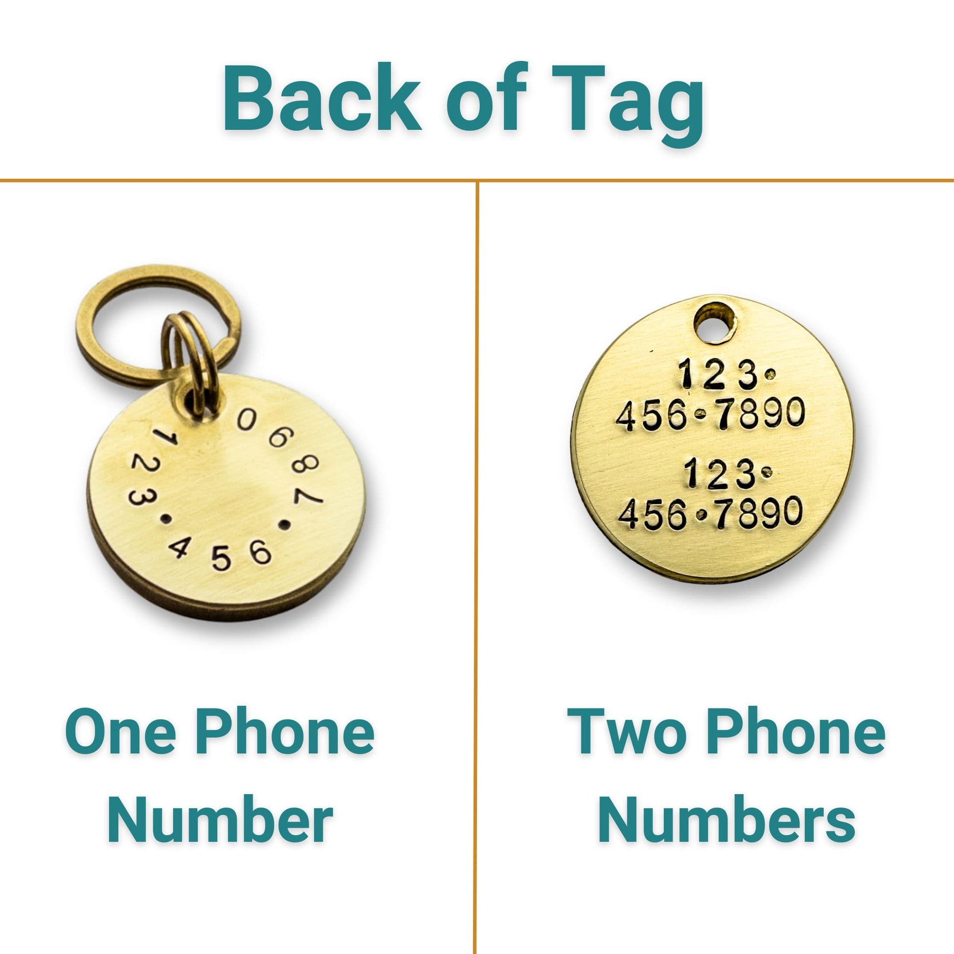 Back of tag options for classic round dog name tags.